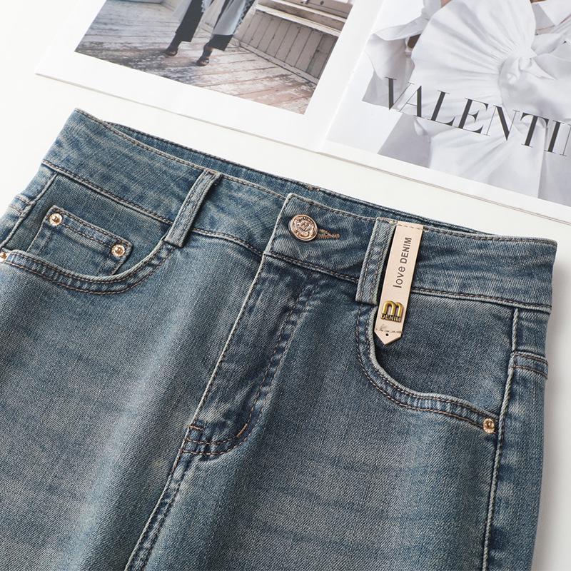 Women's High Waist Slimming Rolled Hem Denim Cigarette Pants - 2024 Autumn Fashion Straight Leg Crop