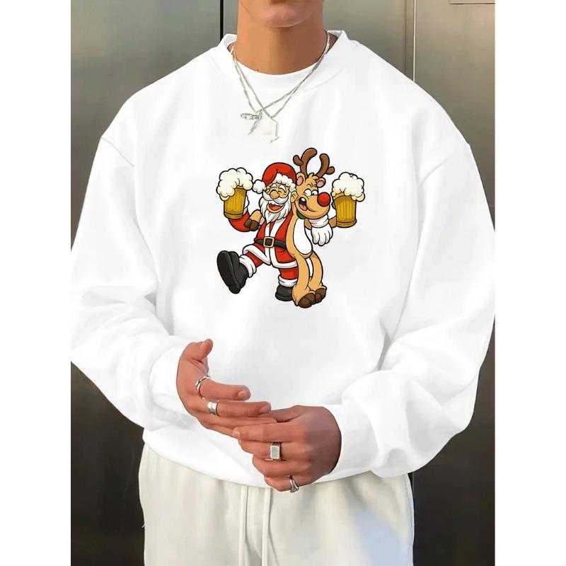 Christmas Sweatshirt For Men With Print Design, Round Neck, Comfortable Breathable, Suitable For Daily Wear, Travel, Street, Home, Jogging.