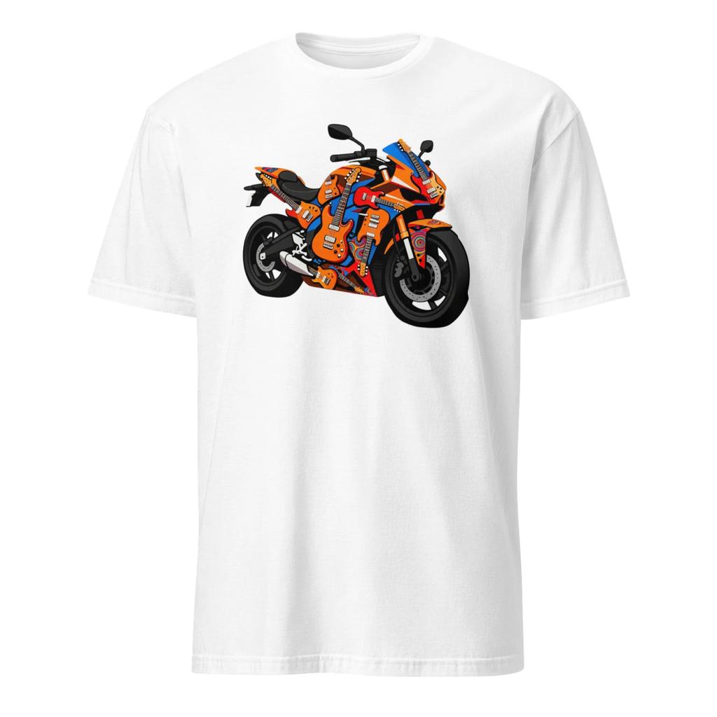 Guitar Motorcycle Unisex T-Shirt, Music Rallies Speed Bike Style Rock Ride Fun
