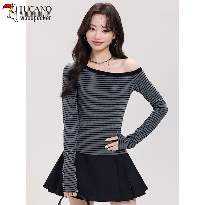 TUCANO Women s Striped Off-Shoulder Long Sleeve T-Shirt L