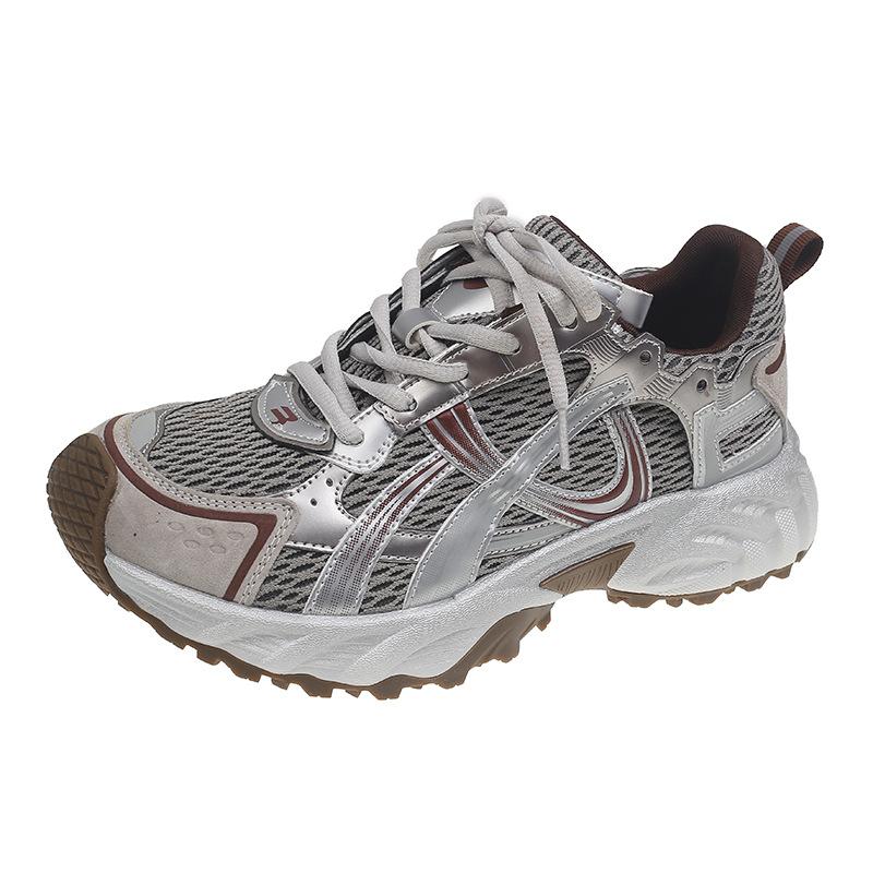 

Кожаные дышащие сетчатые женские летние новые на толстой подошве с увеличением роста универсальные тонкие повседневные кроссовки для бега 40 коричневый