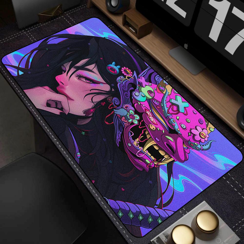 90x40cm Gaming Samurai Oni Mouse Pad Japan Mask Girl Deskmat Large Gamer Professional Premium Mousepad Speed Control Accessories