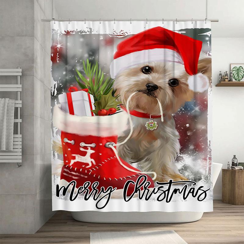 

Tuniu Charming Christmas Poodle Shower Curtain Festive Holiday Decor Cute Dog Pattern Bathroom Fabric Waterproof Hanging Panel F W60H190(CM)-1 Pcs