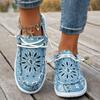 Kvinners Slip-on Loafers, Uformelle Sommersko med Geometrisk Blomstermønster, Svart, Blå & Gul, Lett EVA-såle, Helårskomfort Damesko