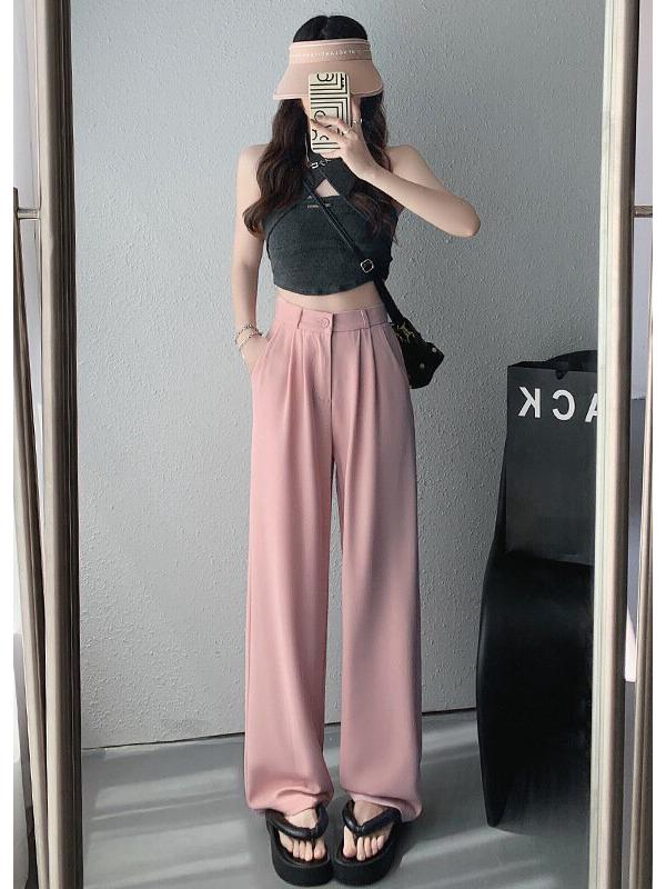 2026 Spring/Summer Women's High-Waist Wide-Leg Drape Pants - Loose, Casual, Floor-Length Straight-Leg Suit Pants