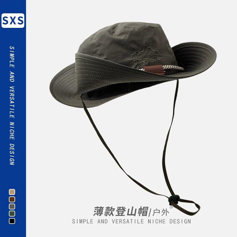 

Western cowboy hat men s summer breathable sun protection hiking hat drawstring visor quick-drying windproof fishing hat One Size