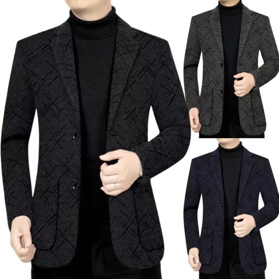 Jachetă pentru bărbați Guler răsturnat Buzunare cu mânecă lungă Cardigan gros și călduros, largi, de lungime medie, ocazional, stil business, pentru bărbați