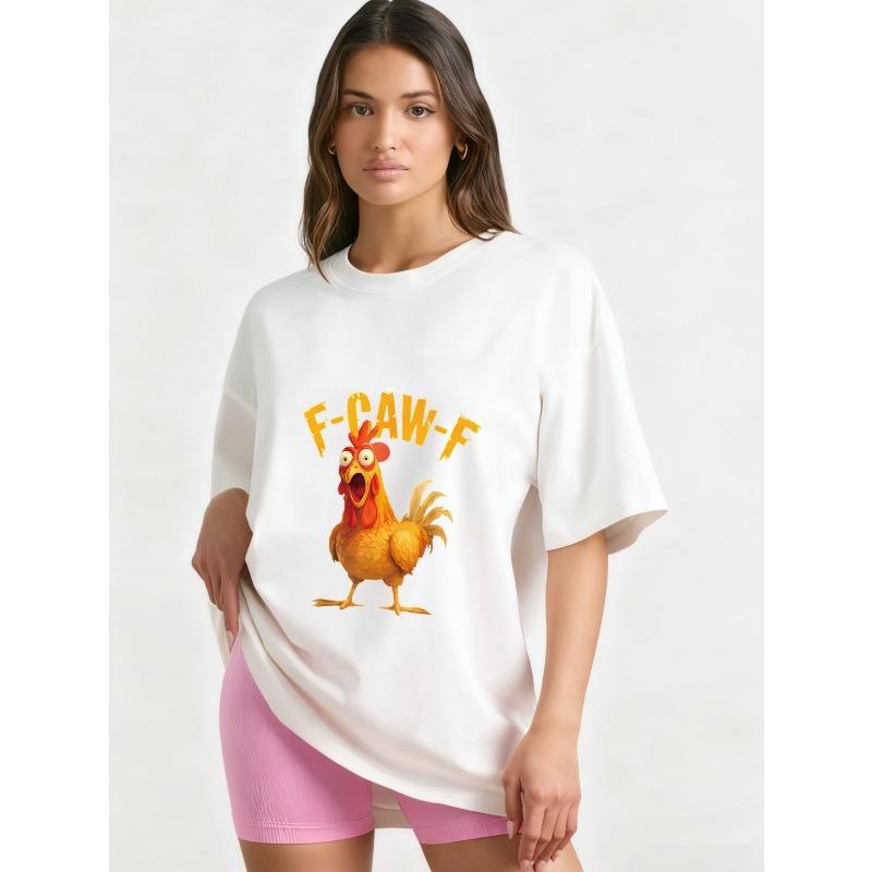 

Oversized T-Shirt Black F Caw F Rooster Print Casual Wear for Women Summer Streetwear Fashion Statement Top XXXXL белый
