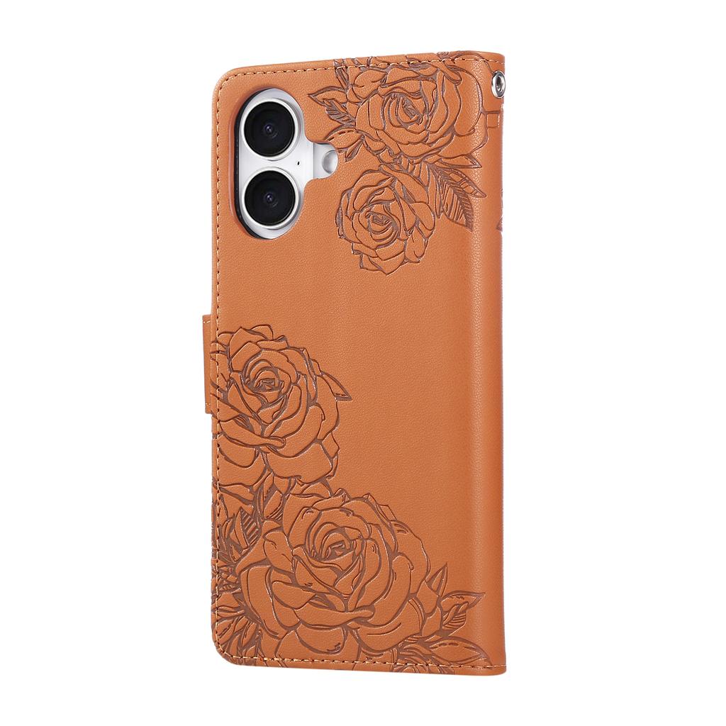 For iPhone 17 Case Rose Flower PU Leather Wallet Phone Cover with 3 Card Slots/Wrist Strap