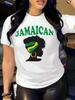 JAMAICAN Carnival Portrait Print Crew Neck T-shirt, Short Sleeve Casual Top For Spring & Summer, Women's Clothing