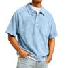 Mens Short Sleeve Corduroy Polo Shirt Casual Loose Fit Pullover Top with Collar and Button Placket