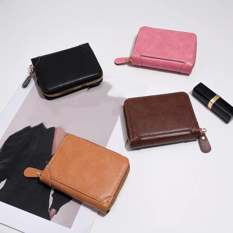 1Pcs Short Organ Card Bag Men'S Leather Zipper Wallet Large Capacity Multi-Card Holder Wallets Coin Cash Purse
