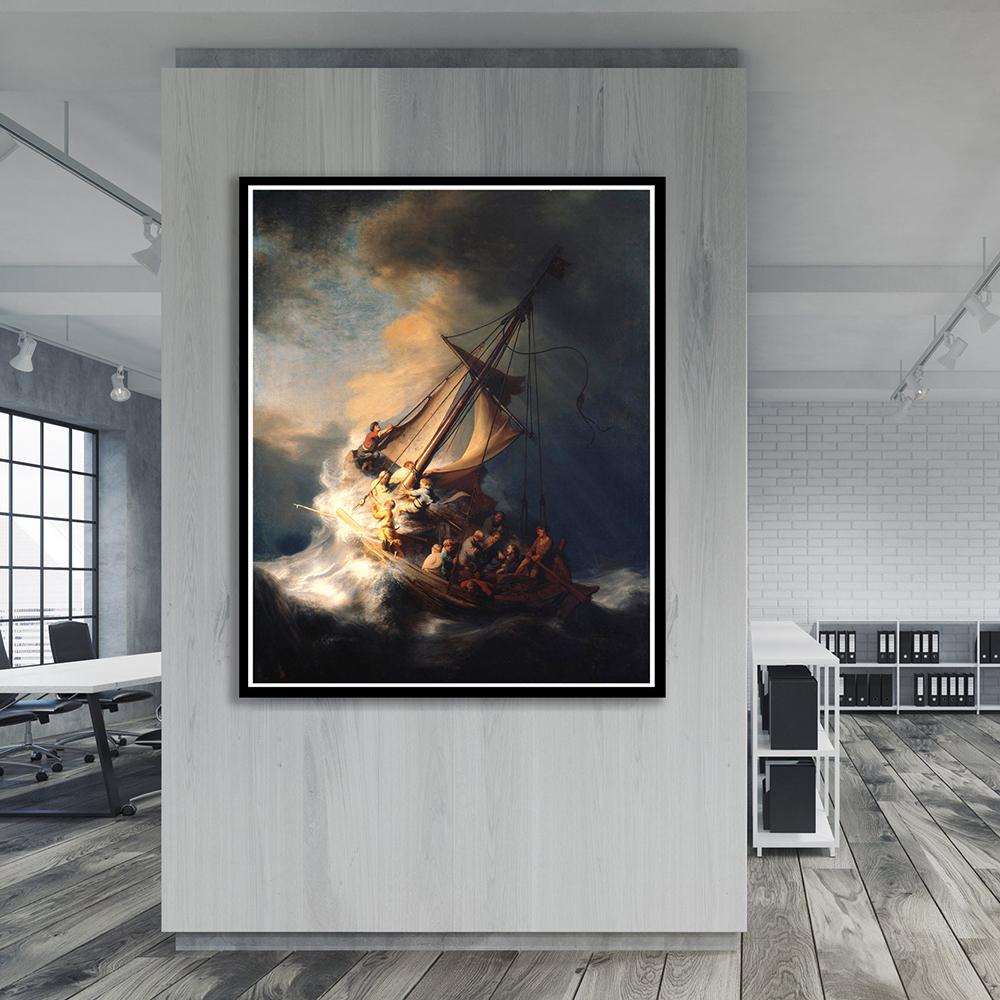 Canvas Print Wall Art - Christ in The Storm on The Sea of Galilee S Religious Sacred Heart of Jesus Poster Living Room Decor