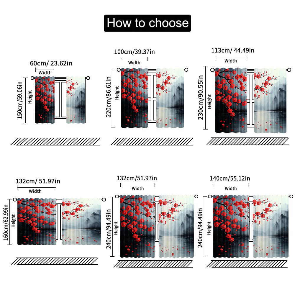 2pcs, Spring Summer Curtains Red Plum Blossom Sheer Curtains Versatile Polyester Outdoor Decorations Perfect for Bedroom Office