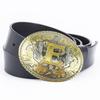 Gold and Silver Ethnic E Character Leather Belt: European & American Style, Two-Layer Cowhide Waistband