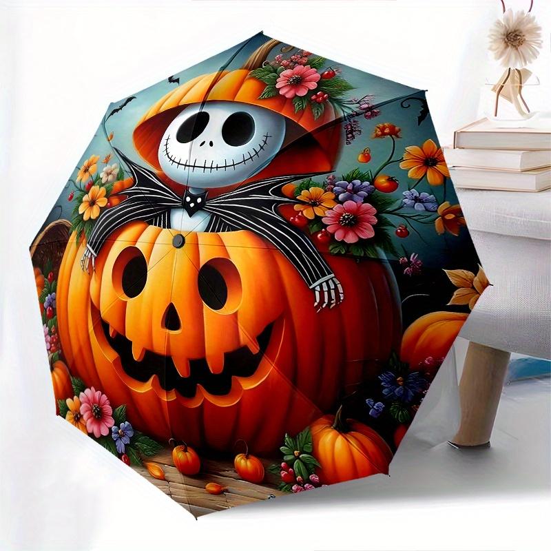 1 Auto Open Pumpkin Jack, Halloween Decorations Themed Colorful 8-rib Portable Umbrella for Men and Women, A Compact Commuting Companion Sui