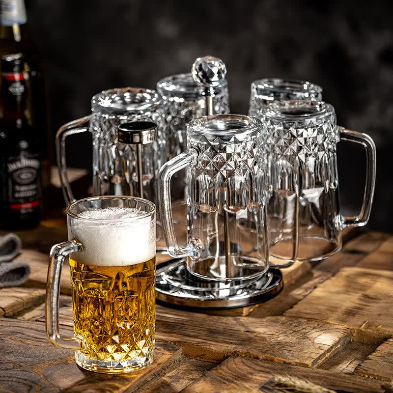 MDNG Diamond Glass Beer Mugs (Set of 4)
