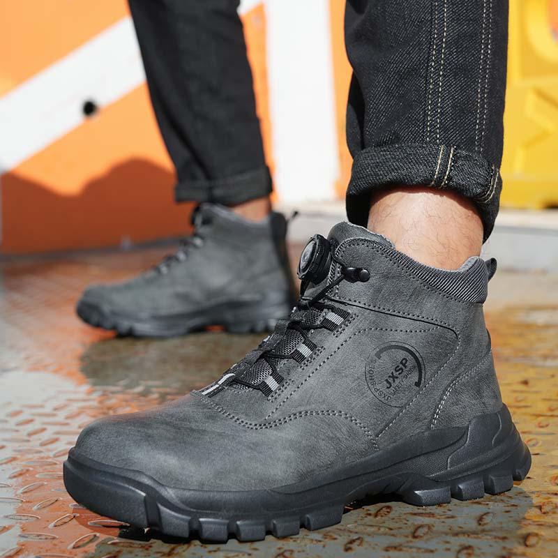 Fashion Steel Toe Work Boots for Men Waterproof Swivel Buckle Safety Shoes High Top Leather Safety Boots Man Winter Anti-slip Work Shoes