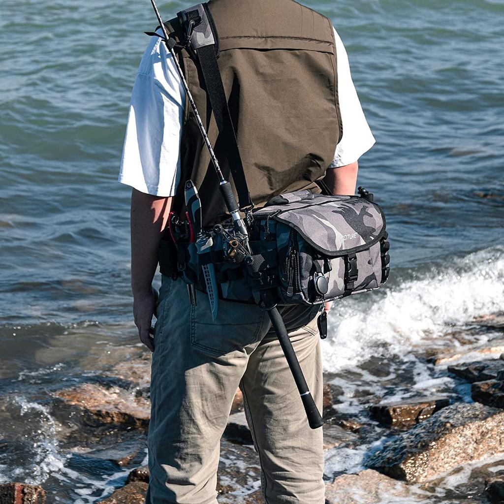 Goture Fishing Waist Bag with 2 Tackle Compact Fishing Gear Storage Bag for Outdoor Camouflage Bag, Boxes, Waterproof, Multifunctional, Fishing,