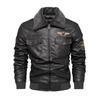 Mens Faux Leather Biker Jacket Winter Warm Lined Oversized Casual Coat With Zipper Pockets Embroidered Patch