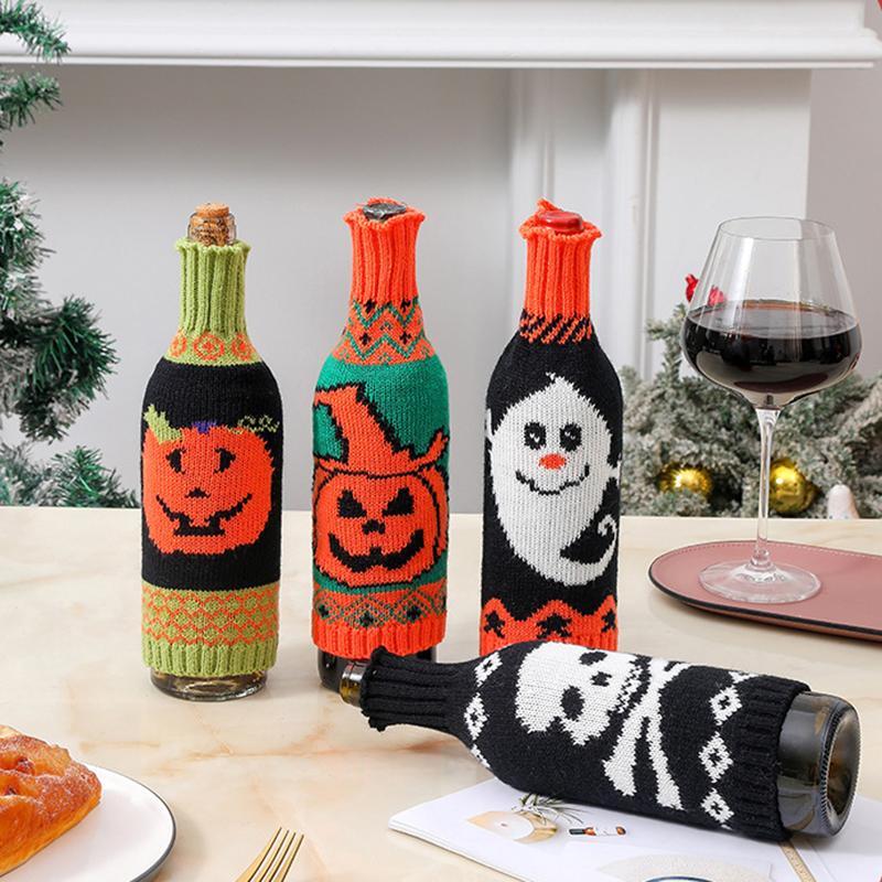 New Halloween Decoration Christmas Knitted Pumpkin Wine Bottle Cover Red Wine Cover Restaurant Decor Wine Bottle Clothes Gift