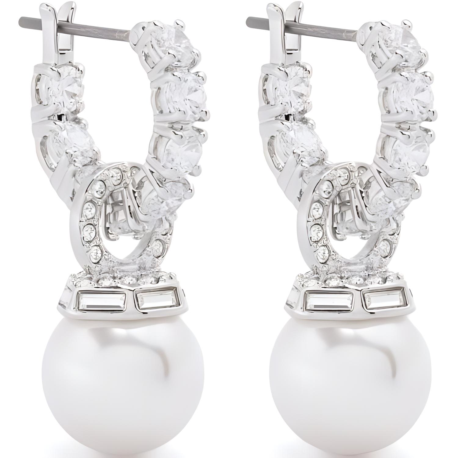 Swarovski Matrix Solid Design Rhodium Plated Brass Crystal Pearl Zirconia Earrings Women earrings Silver 5691716 F,Silver