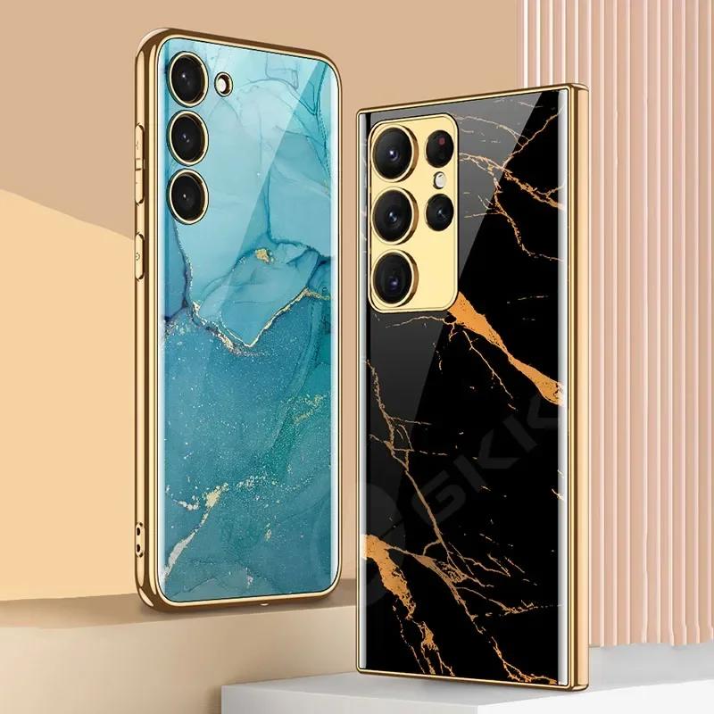 Pouzdro z malovaného tvrzeného skla pro Samsung Galaxy S24 S23 Ultra Luxusní pokovení Měkký okraj Ochranný kryt pro pouzdro Galaxy S24 Ultra