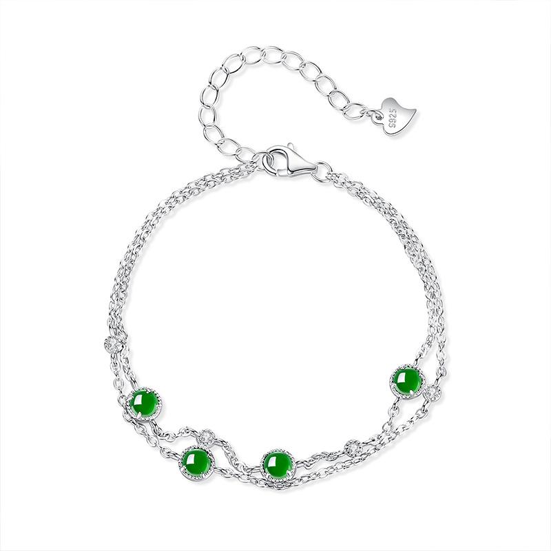 

Fashion commuter natural jadeite yang green double row design inlaid women s light luxury versatile bracelet fashion retro jewelry gift 925 silver