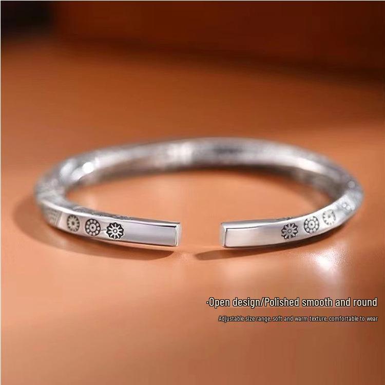 Moebius Silver-Plated Open Bangle: Unisex Bohemian Style Totem Bracelet