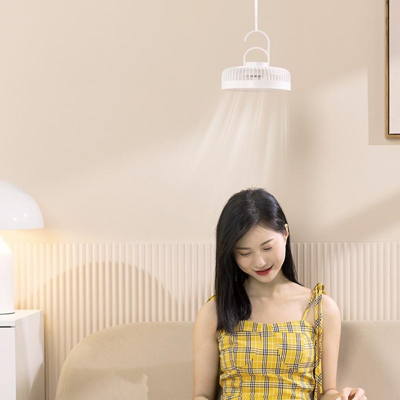 Portable 3-Speed Charging Hanging Fan Night Light Desk Fan Camping Fan with LED Lamp Adjustable 7inch for Outdoor Travel