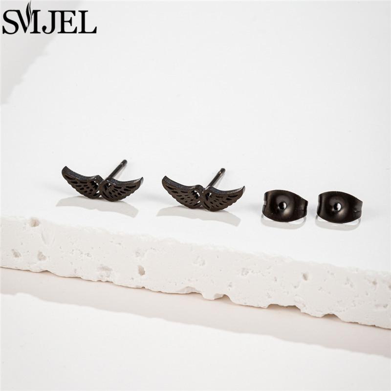 

SMJEL Ethnic Angel Wing Earrings Small Stainless Steel Feather Stud Earring for Women Fashion Jewelry Pendientes Mujer