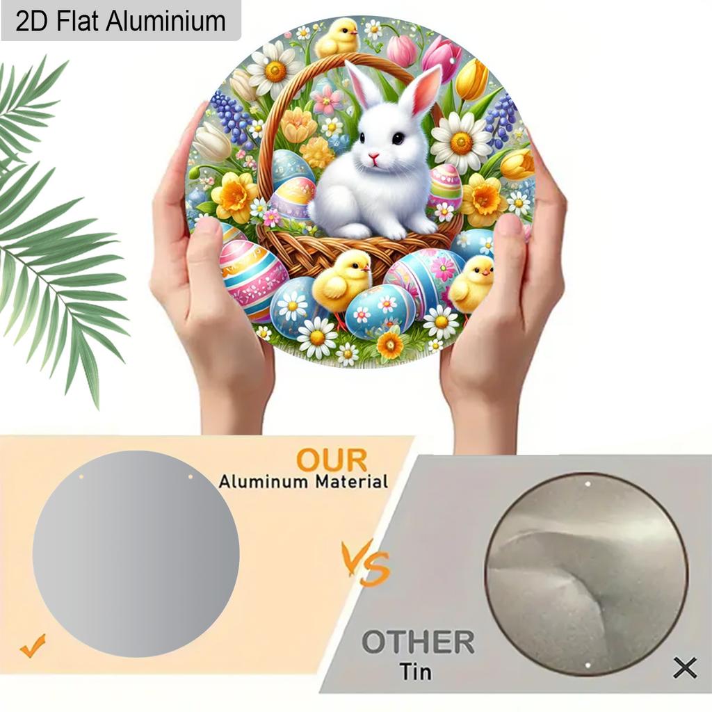 2D Flat 1pc Easter Aluminum Decoration Plaque, Easter Bunny and Eggs Sign, Easter Front Door Decor, Spring Home Decor, Perfect Gift for Friends