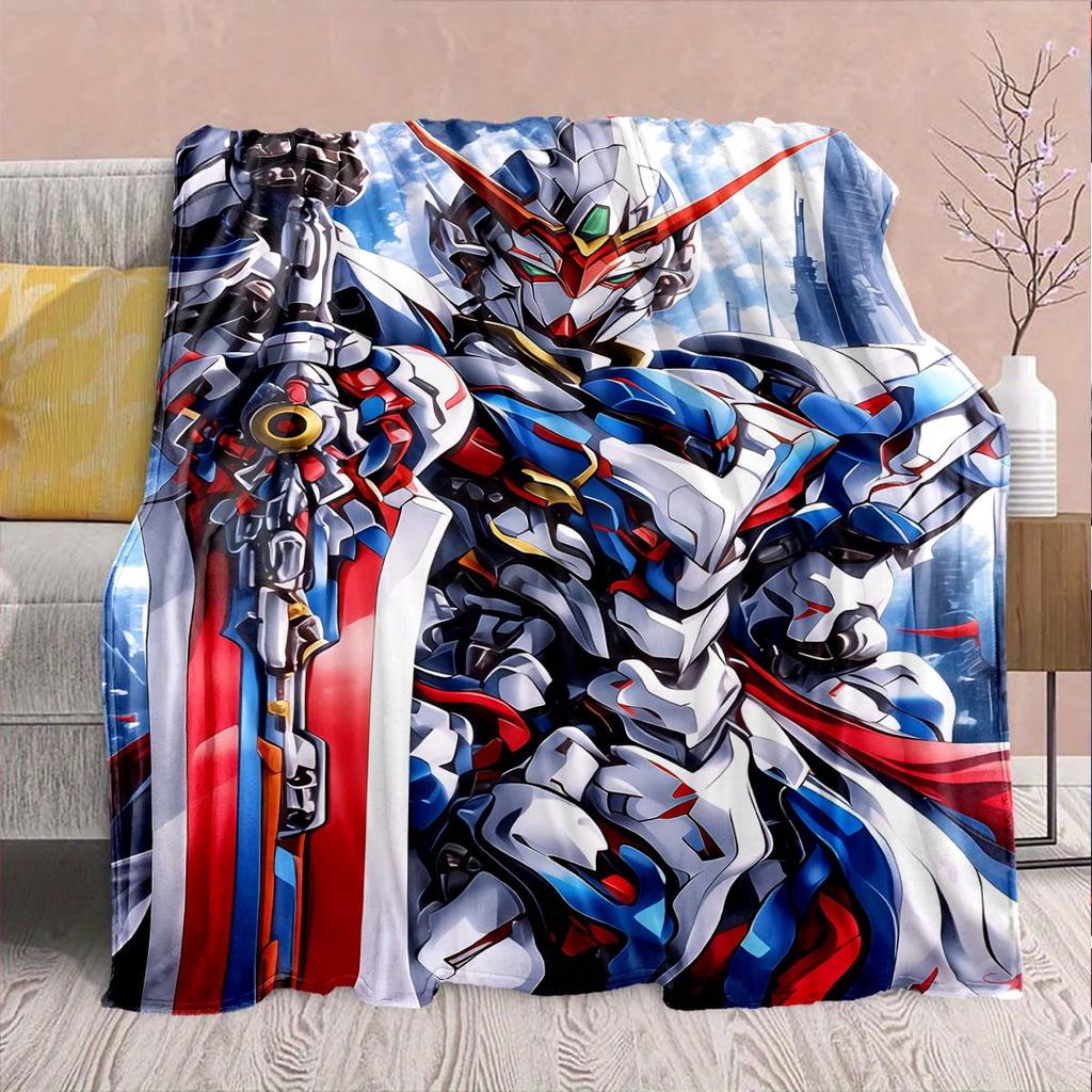 Gundam Anime Flannel Blanket - Soft Warm Perfect for Sofa, Bedding Camping Travel Office Home Decor -QJY