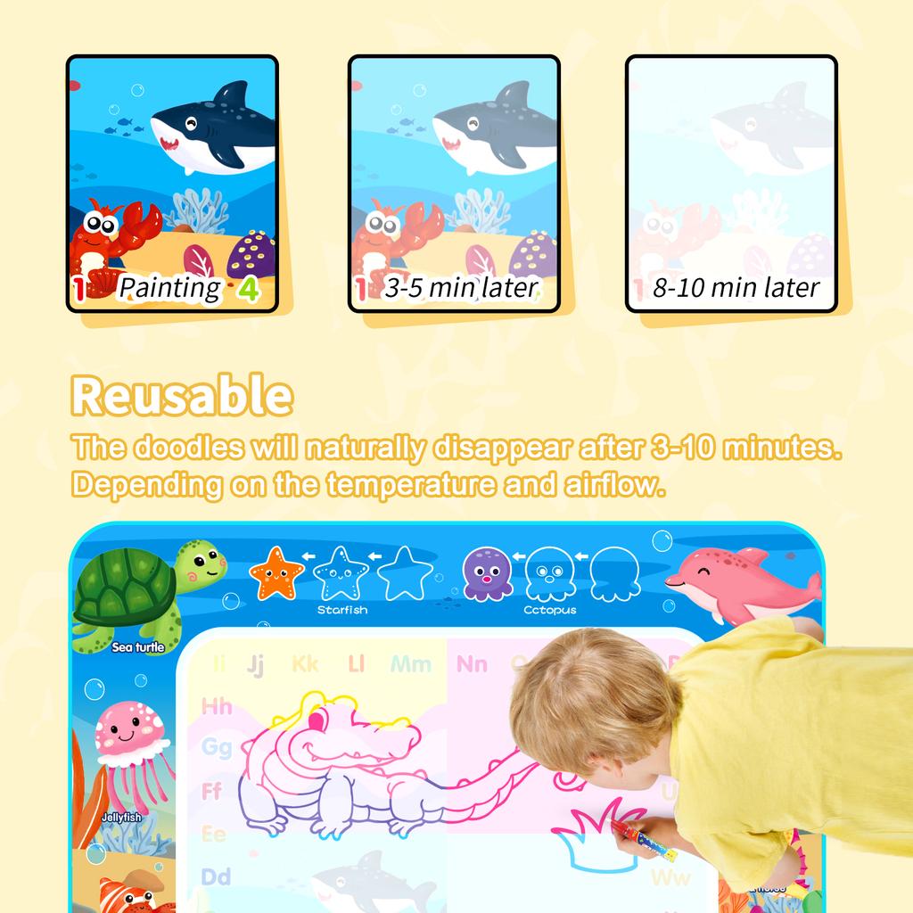 100x80CM Magic Water Drawing Mat Coloring Doodle with Reusable Magic Pens Montessori Painting Board Educational Toys Kids Gifts