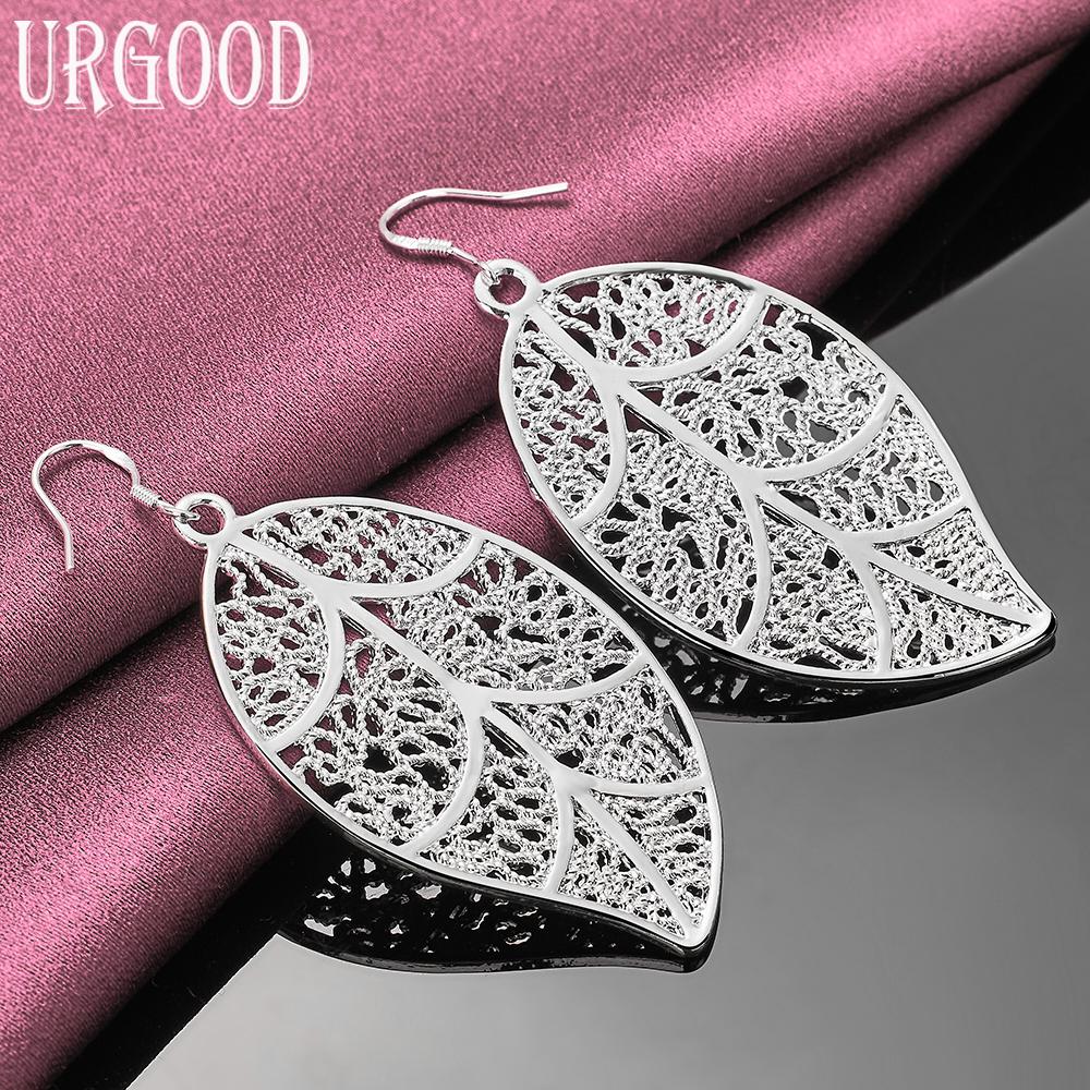 925 Sterling Silver Leaf Pendant Pierced Earrings Wedding Jewelry