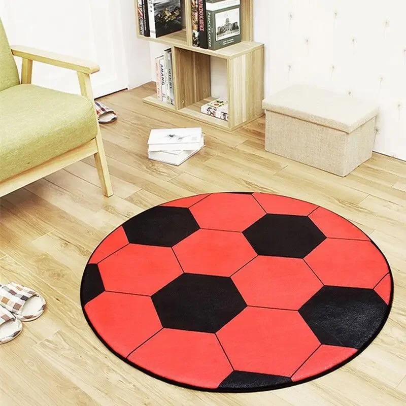 Model Sports Soccer Football Basketball Floor Mat Home Non-slip Round Rugs Bedroom Carpet Machine Washable Boy’s Perfect Gift