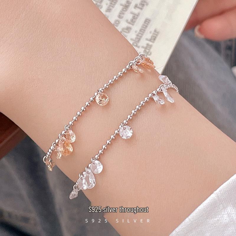 

Banyan Tree New Galaxy S925 Silver Diamond Tassel Bracelet - Elegant Korean Style for Women 925 Silver шампанського/платиновий