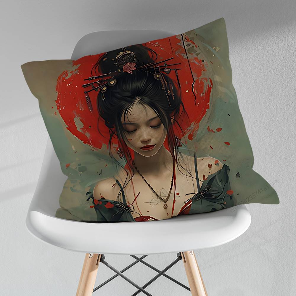 Beautiful Geisha Art Pillow Case For 30x30cm45x45cm55x55cm For Home Bedroom Decoration And Protector