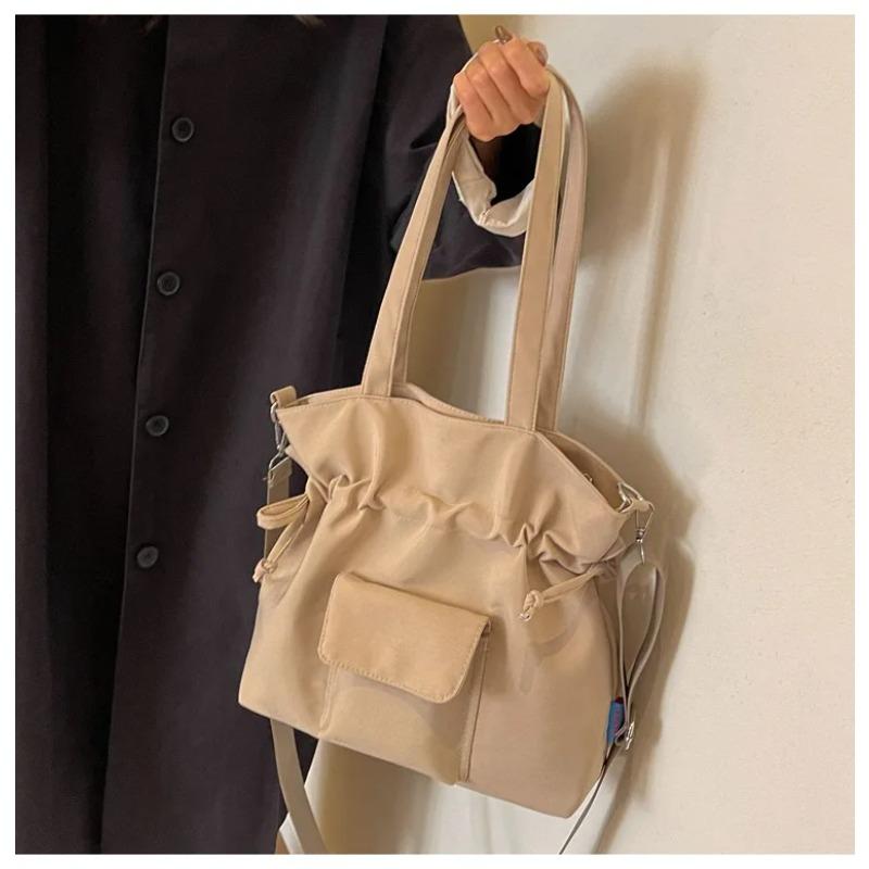 Drawstring Design Solid Color Women's Canvas Shoulder Bags Casual Simple Ladies Handbags Outdoor Sports Female Crossbody Bag