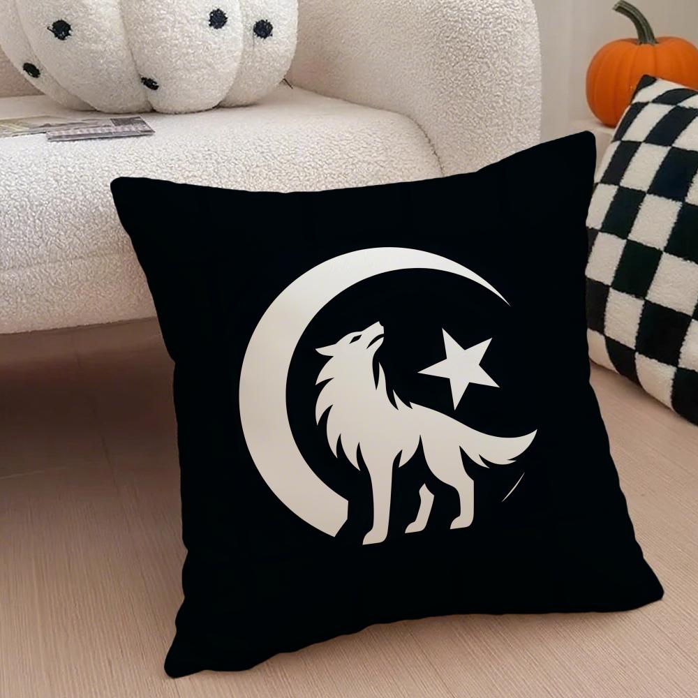 Dark Minimalism A Gray Wolf Cushion Cover Throw Pillow Cover Hidden Button Durable Polyester Chair Cushion