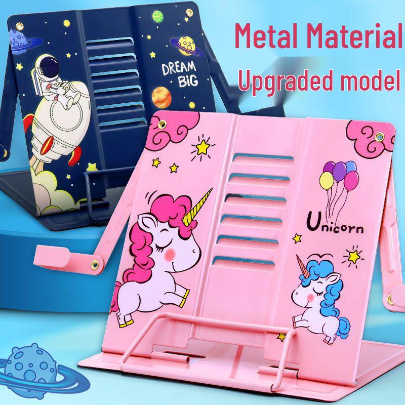 Verstellbarer Schreibtisch-Buchständer mit Buchstützen und Klemmen für Schüler