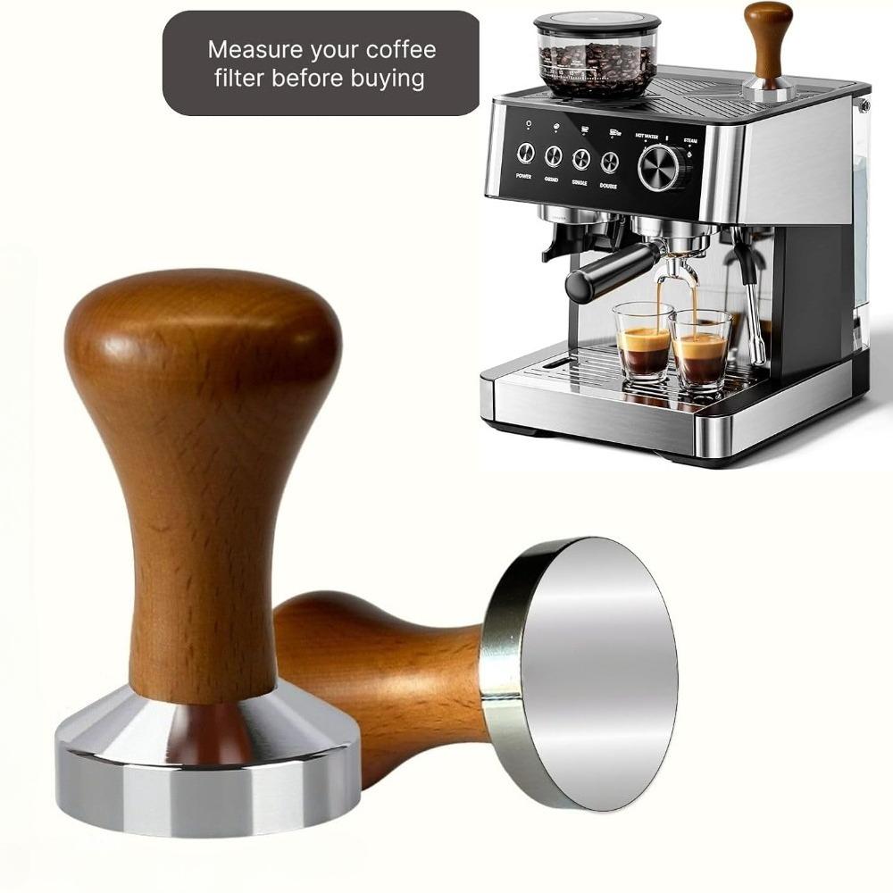 Coffee Tamper 58mm Stainless Steel Espresso Accessories Solid Wood Handle Barista, Cafe Dedicated Coffee Accessories