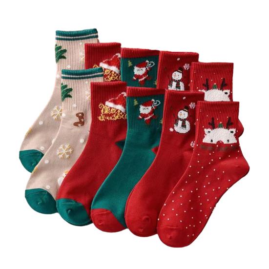 5 Pairs Christmas Socks Autumn Winter Moisture Wicking Breathable Reindeer Santa Claus Mid-calf Socks Men Women Stretch Sports Casual Crew Socks