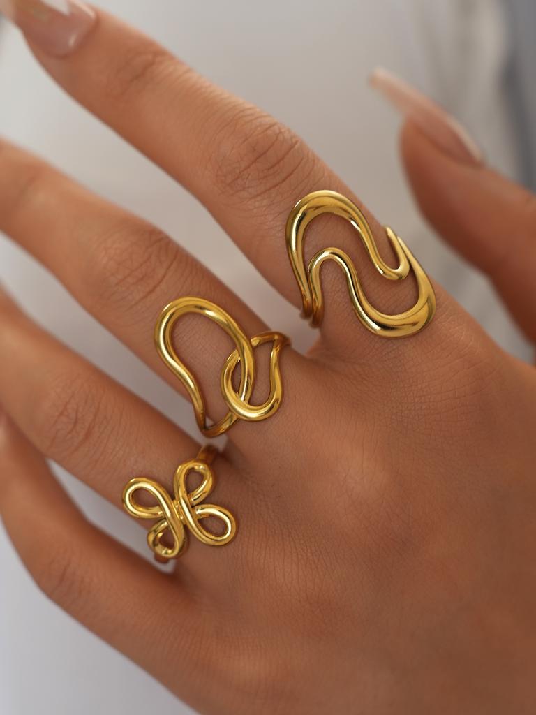 Stainless Steel Gold Color Rings for Women Men 2025 Colorfast Popular Party Personalized Exaggerated Charms Jewelry Gifts