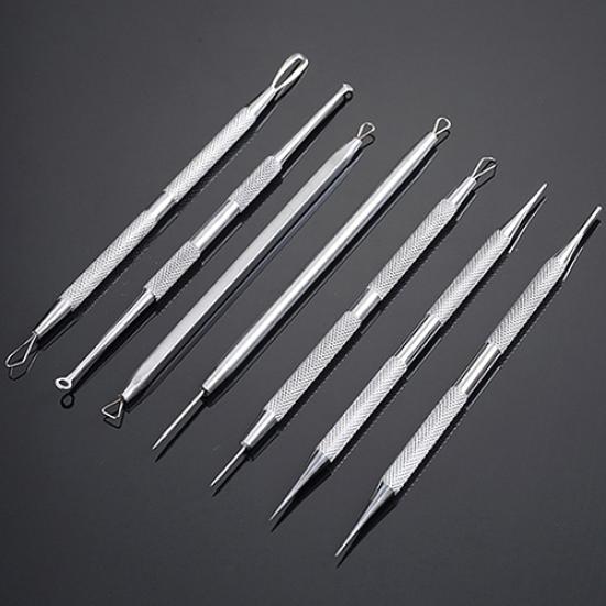 Non-Slip Stainless Steel Pimple Popper Acne Blackhead Removal Needle Tool Silver