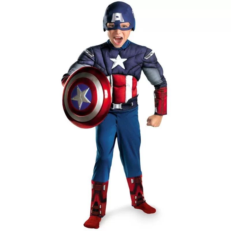 Boys Captain America Muscle Cosplay Outfit, Superhero Halloween Role Play Performance Costume