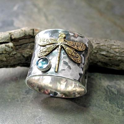 Bohemia Engraving Dragonfly Zircon Finger Wide Face Joint Ring Female Statement CZ Stone Ring Jewelry Wedding Engagement Ring