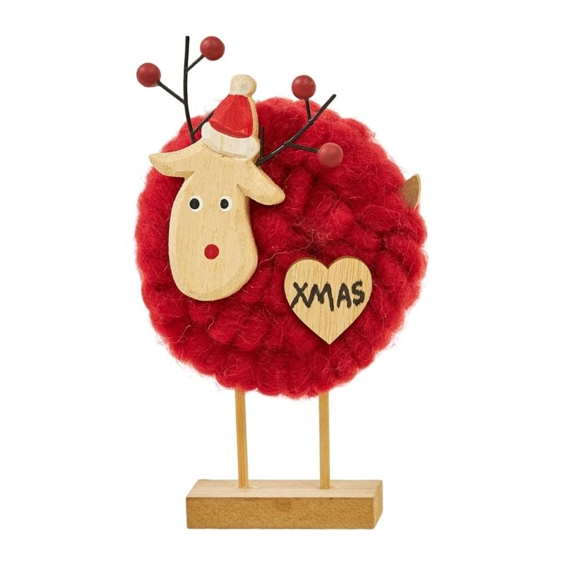 Soft Felt Cloth Santa Clause Reindeer Ornament with Wood Base Plush Wool Felt Christmas Figure Decoration For Tabletop