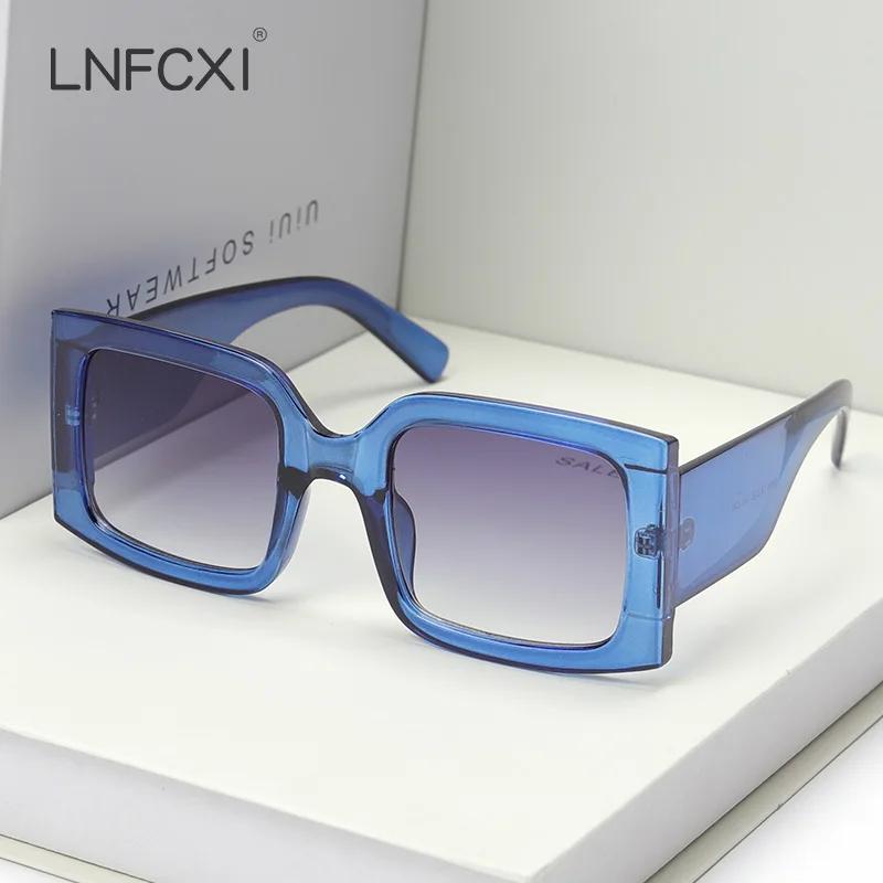  Beige Vintage Rectangle Women Sunglasses Ins Popular Fashion Blue Light Tea Eyewear Men Trending Sun Glasses Shades UV400