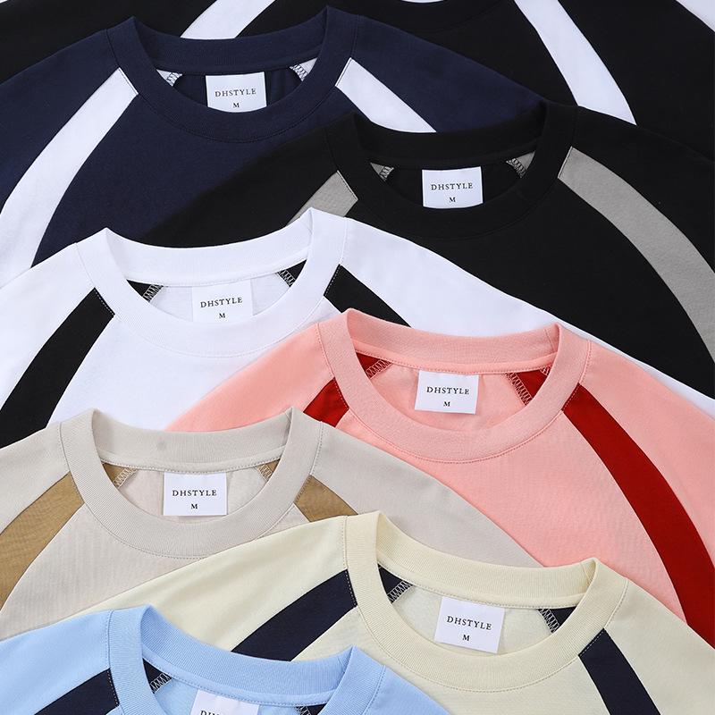 250g Heavyweight Combed Cotton Short Sleeve Color Block Round Neck T-shirt for Men & Women